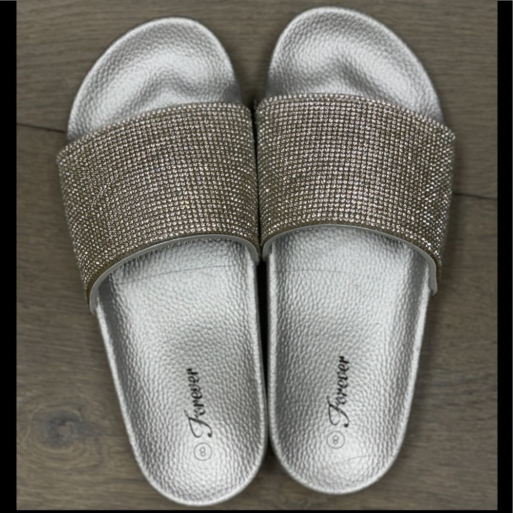 Rhinestone Glitter Slide Slip On Flatform Sandal - Picture 6 of 16
